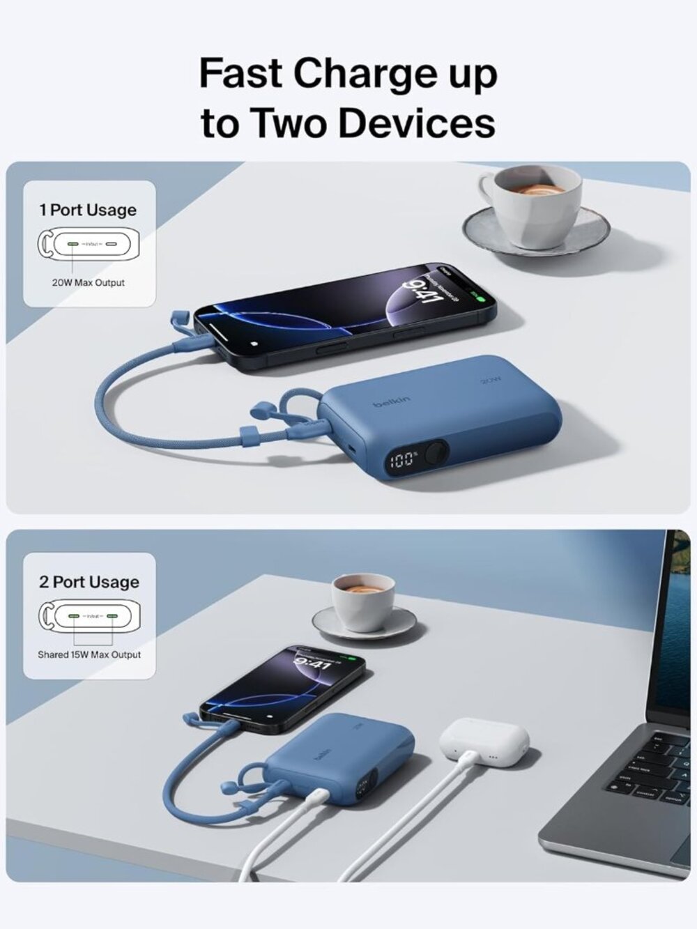 Belkin Slim 10,000mAh USB-C Portable Charger Power Bank - Blue - Picture 9 of 10